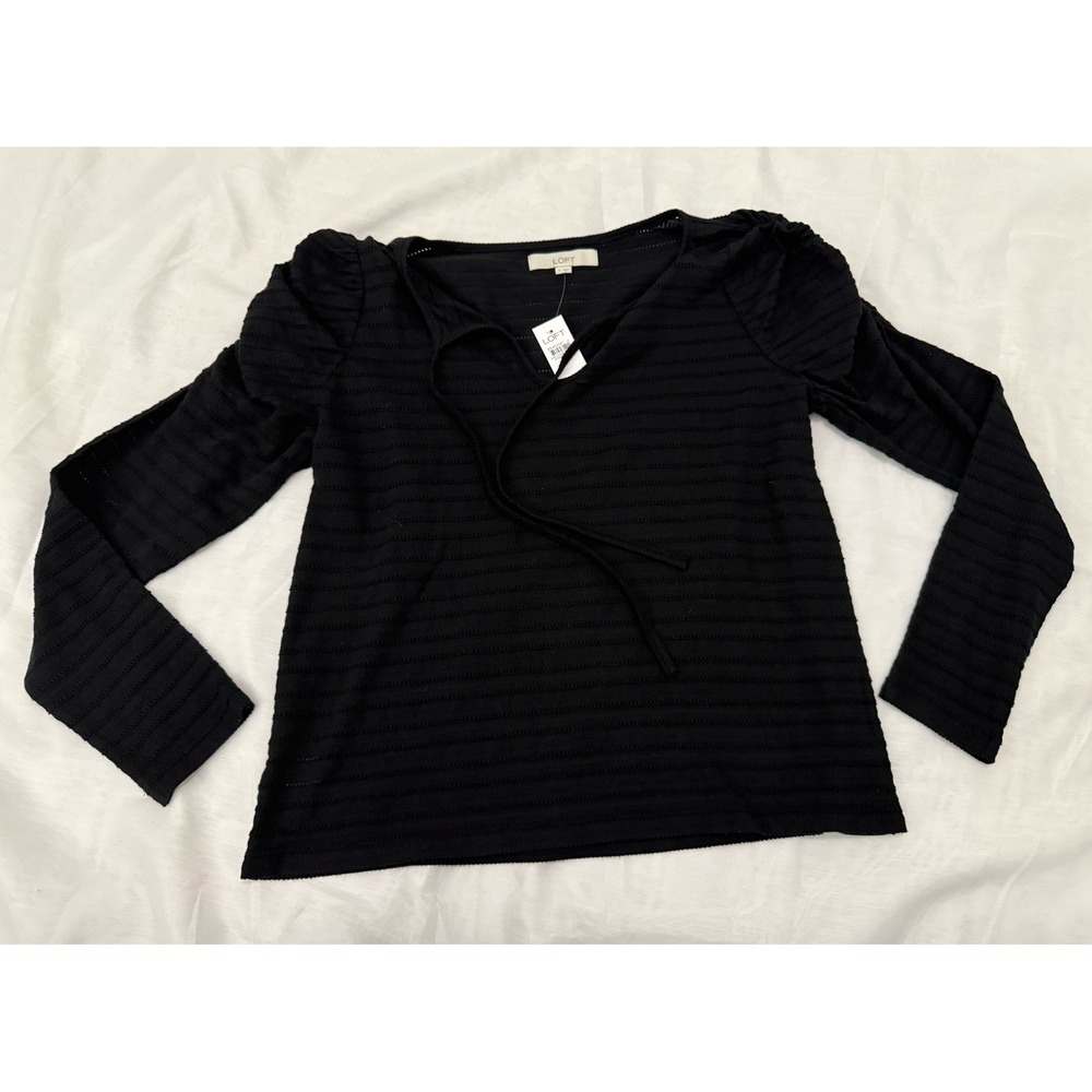 NWT Ann Taylor Loft Women's Black Blouse Sz Medium Tie Front